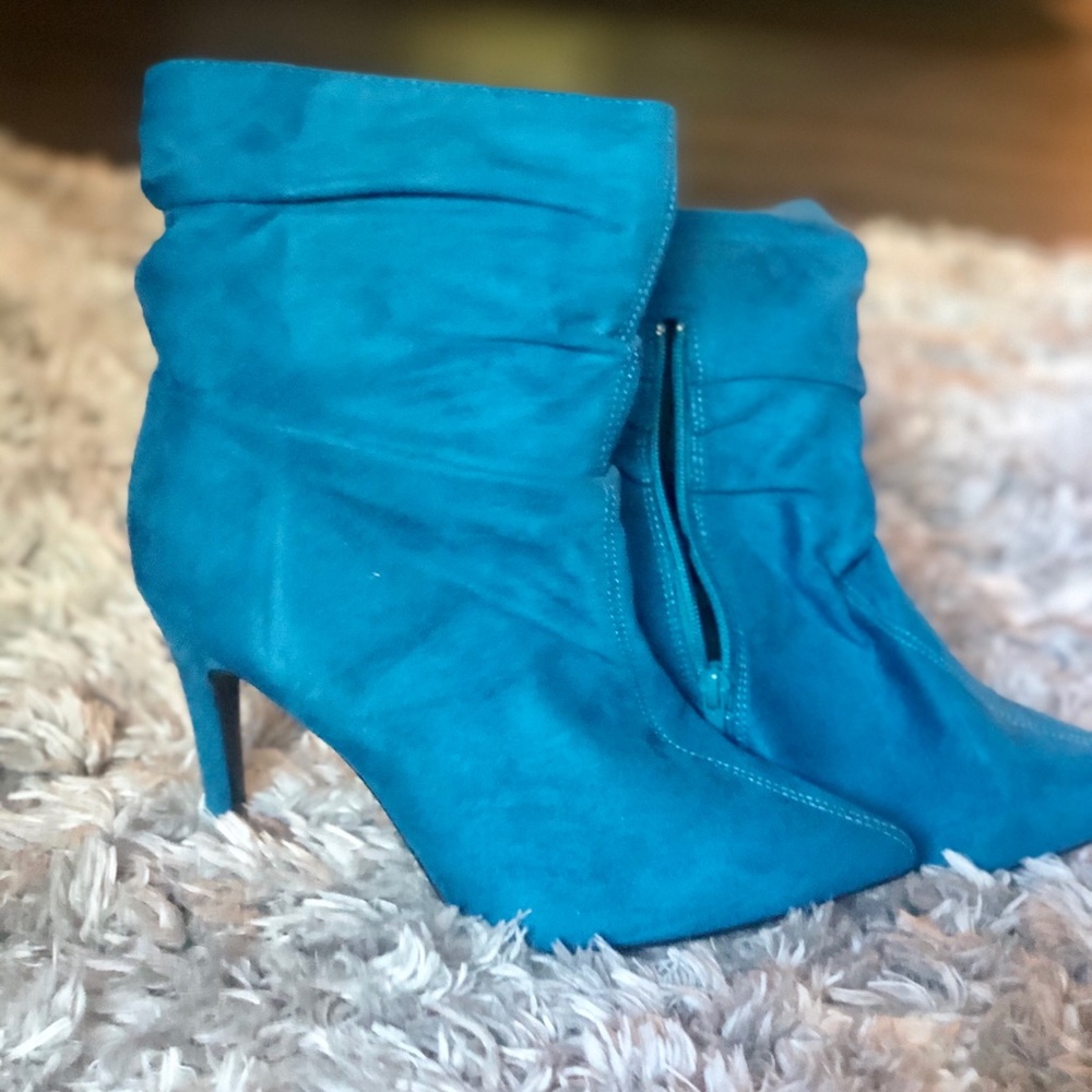 Blue suede booties